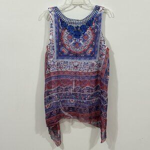 Live And Let Live Boho Layered Sleeveless Blue Red Womens LG Lightweight Flowy